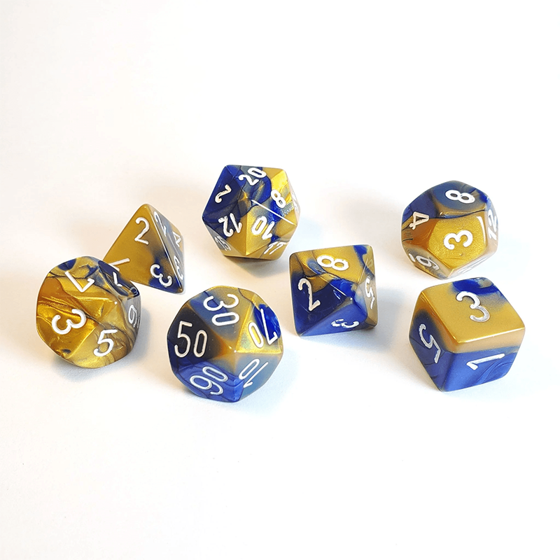 Chessex GEMINI BLUE-GOLD/WHITE Set Kockica