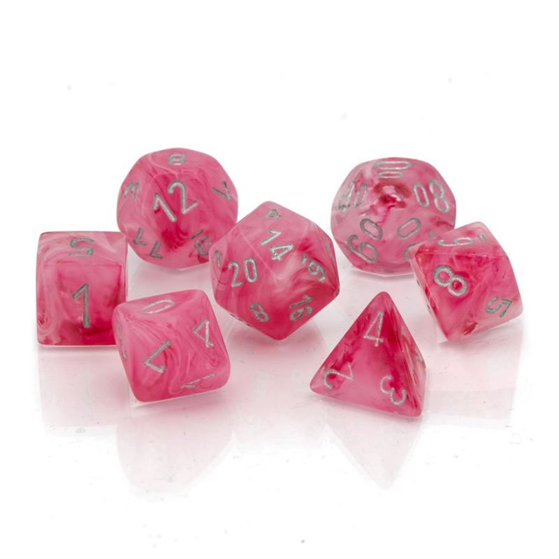 Chessex GHOSTLY GLOW PINK/SILVER Set Kockica
