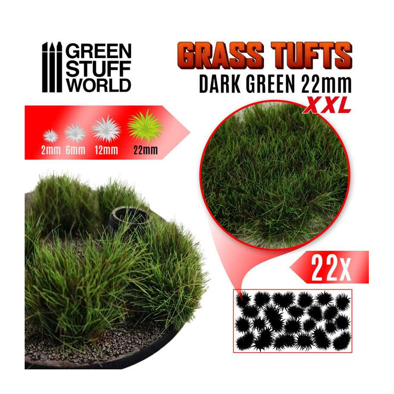 GSW: GRASS TUFTS DARK GREEN - 22MM XXL