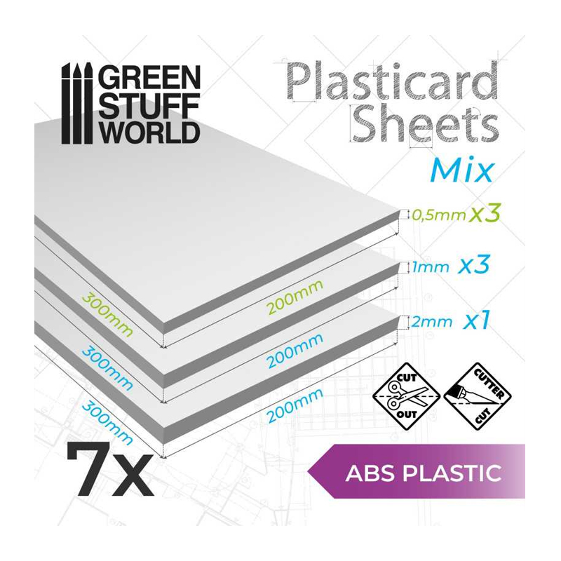 GSW: PLASTICARD - ABS PLAIN SHEET A4 MIX X7