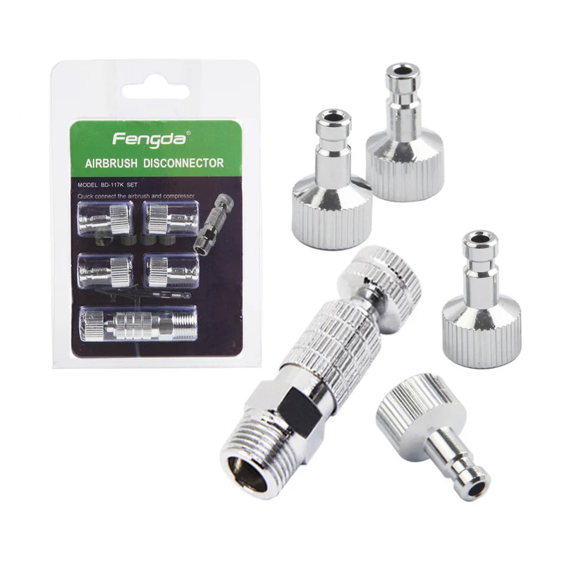AIRGOO FENGDA AIRBRUSH QUICK RELEASE DISCONNECTOR KIT BD-117K WITH 5 PIECES 1/8 BSP FEMALE ADAPTORS