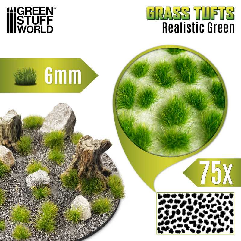 GRASS TUFTS XXL 6MM - REALISTIC GREEN