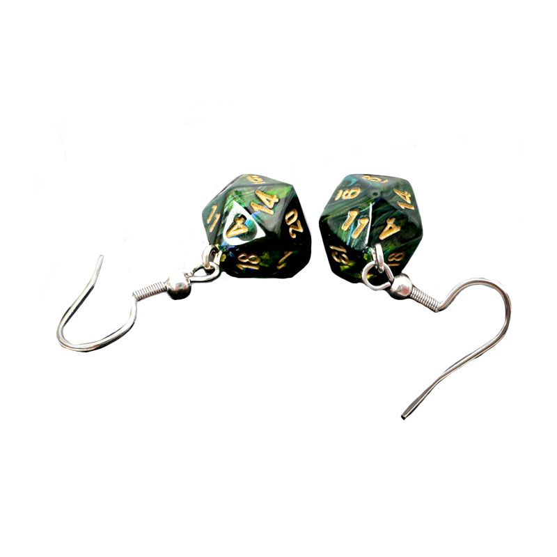 HOOK EARRINGS SCARAB JADE MINI-POLY D20 PAIR
