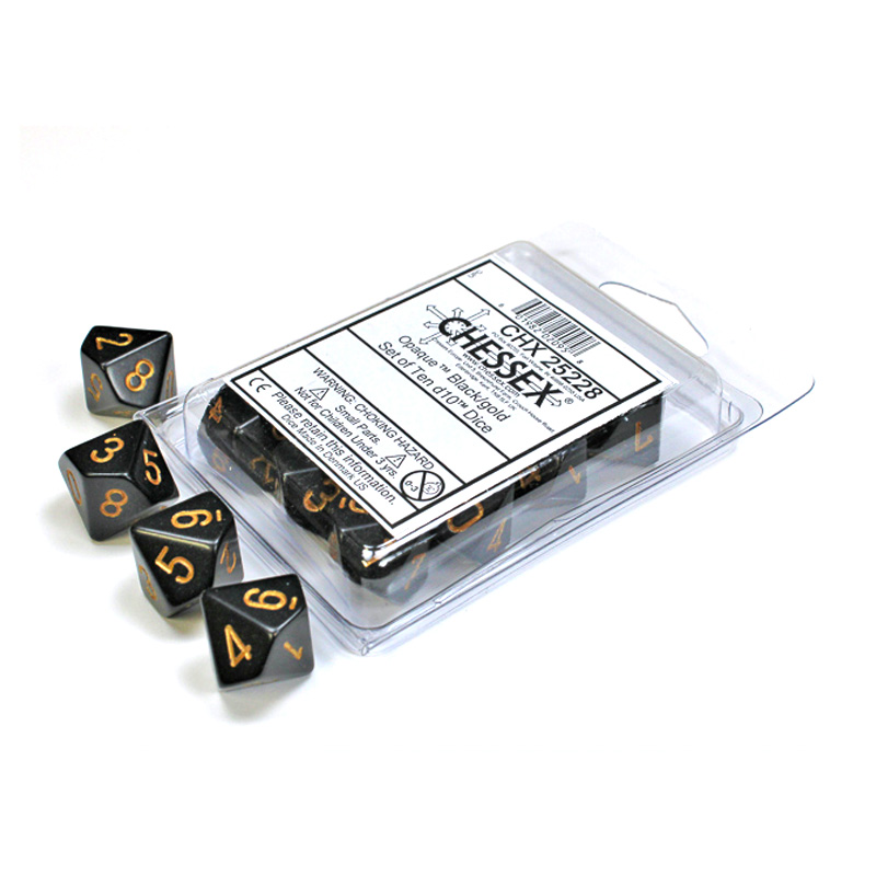 CHESSEX OPAQUE POLYHEDRAL TEN D10 SET - BLACK/GOLD